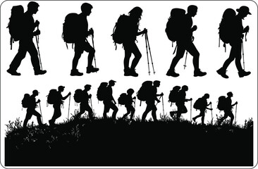 Obraz premium Silhouette of Person Walking with Suitcase in Nature, Traveler’s Silhouette on Mountain Top at Sunrise, Silhouette of Explorer Enjoying Scenic View