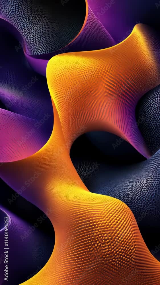 Poster brightly colored abstract shapes intertwining in a unique pattern with vibrant hues