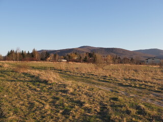 Mountainside field at Bielsko-Biala city in Poland