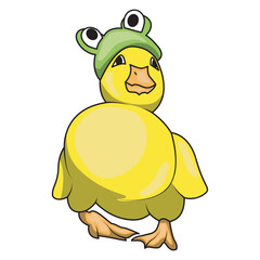 vector cartoon cute baby duck with hat character