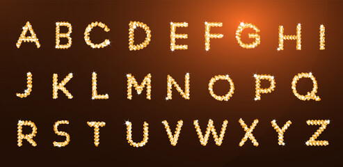 Decorative gold glitter font for creating invitation and greeting designs.