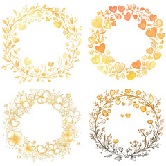 Set hand draw yellow heart wreath for Valentine's day element.
