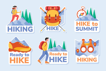 Fototapeta premium Hiking sticker collection in flat design