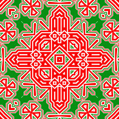 Seamless square pattern red and green. Christmas pattern green and red. Merry Christmas. Happy New Year.