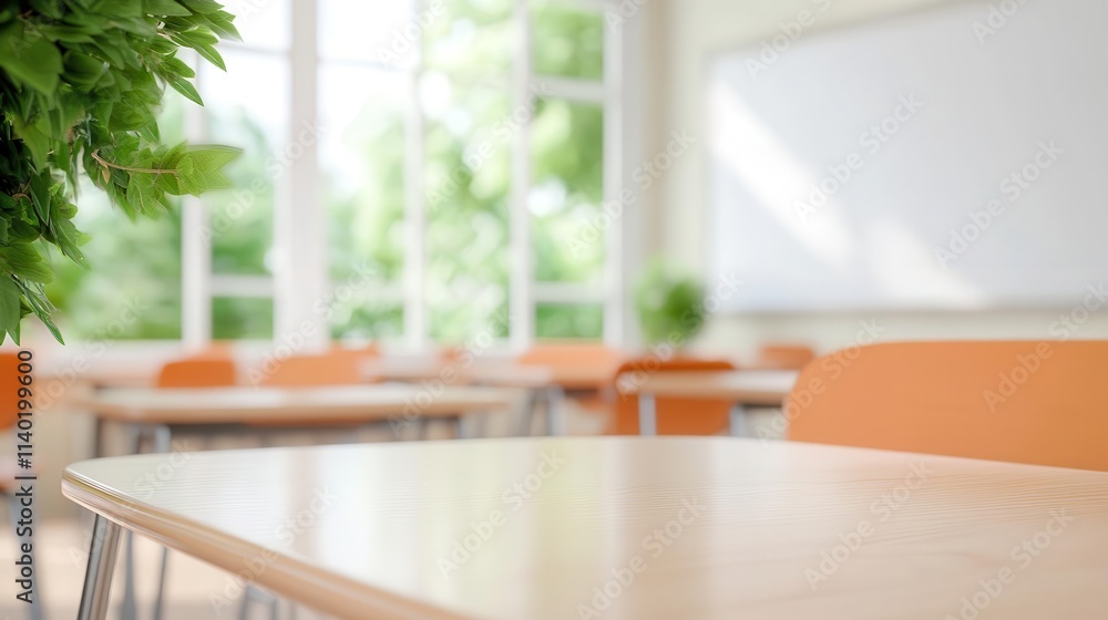 Poster the classroom setting was quiet with a soft blur, emphasizing neatness and simplicity in the environ