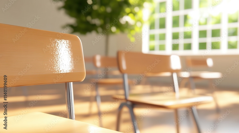 Poster Quiet classroom setting in soft blur with a focus on neatness and simplicity.