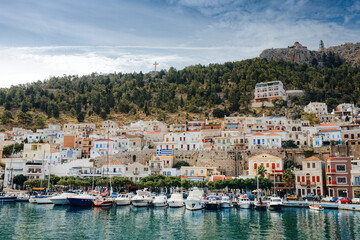 Naklejka premium Scenic Pothia the capital of Kalymnos island, Dodecanese, Greece