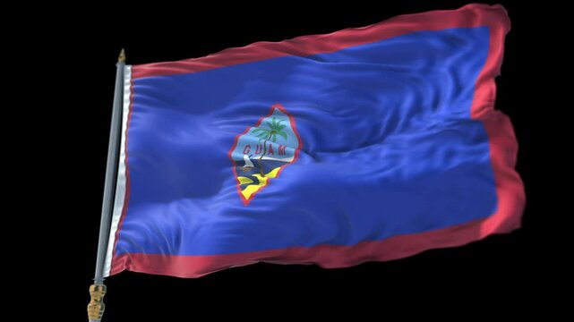 Guam Flag on a flagpole Waving on Transparent Alpha Background