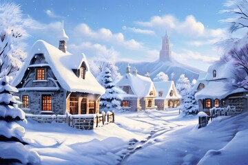 Fototapeta premium 13 snowy village a quaint village with snow covered rooftops and