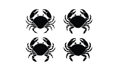 Set of Black Crab Silhouette Vector Designs,  coastal art, seafood logos, nature graphics, aquatic symbols, digital artwork, ocean projects, easily editable.