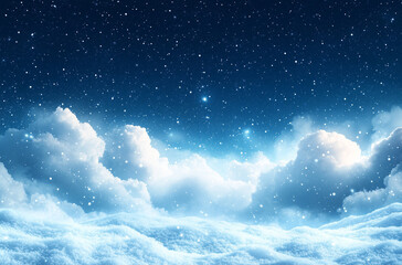 Beautiful blue sky with snow in the background. Winter scene.