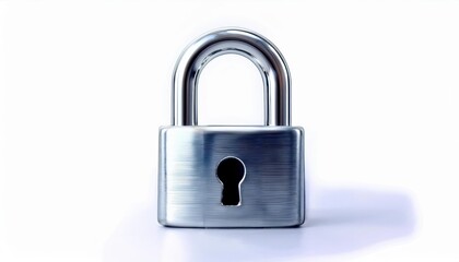 Naklejka premium Shiny Metallic Silver Padlock with Keyhole on White Background. Security, Protection, Privacy Concept for Online Data Safety, Physical Locks, Access Control, and Anti Theft Solutions