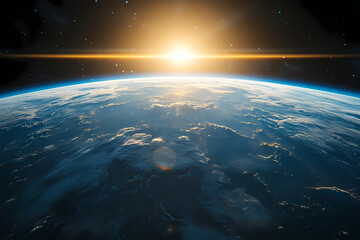 In the sky, an airplane is flying over the earth.