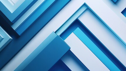 Fototapeta premium Abstract geometric background with overlapping blue and white rectangular shapes.