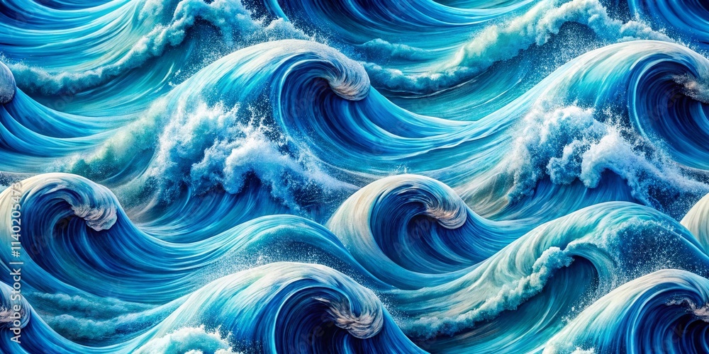 Wall mural Abstract Blue Swirling Waves Seamless Pattern Background - Digital Art, Wallpaper, Texture