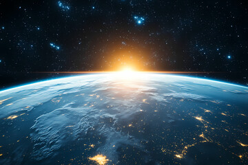 Obraz premium In the sky, an airplane is flying over the earth.