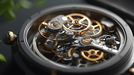 Intricate Details of Mechanical Watch Movement with Exposed Gears