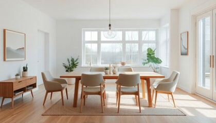 Scandinavian Style - Dining Room Interior Design With Scandinavian Concept - Hotel Dining Room - Apartment Dining Room Interior With Table Chair Place - Interior Design
