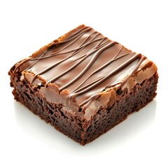 Piece of chocolate brownie isolated on white background.