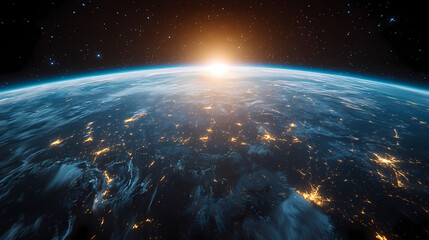 Obraz premium In the sky, an airplane is flying over the earth.