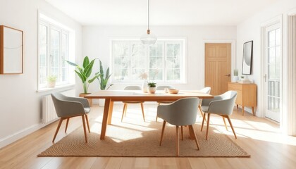 Scandinavian Style - Dining Room Interior Design With Scandinavian Concept - Hotel Dining Room - Apartment Dining Room Interior With Table Chair Place - Interior Design
