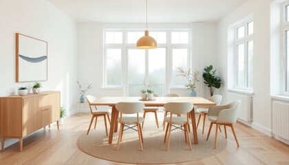 Scandinavian Style - Dining Room Interior Design With Scandinavian Concept - Hotel Dining Room - Apartment Dining Room Interior With Table Chair Place - Interior Design
