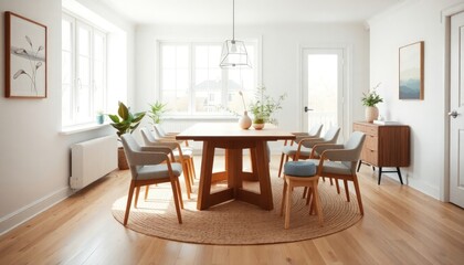 Scandinavian Style - Dining Room Interior Design With Scandinavian Concept - Hotel Dining Room - Apartment Dining Room Interior With Table Chair Place - Interior Design
