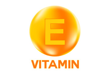 Vitamin E glowing 3D icon, molecule element or bubble isolated, transparent background. Fluid orange, yellow color flowing bubbles, supplement skin products banner, presentation, infographic design
