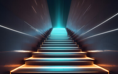 An abstract staircase, each step glowing brighter as it ascends toward a radiant endpoint