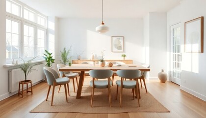 Scandinavian Style - Dining Room Interior Design With Scandinavian Concept - Hotel Dining Room - Apartment Dining Room Interior With Table Chair Place - Interior Design
