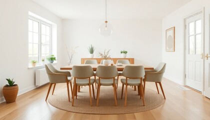 Scandinavian Style - Dining Room Interior Design With Scandinavian Concept - Hotel Dining Room - Apartment Dining Room Interior With Table Chair Place - Interior Design

