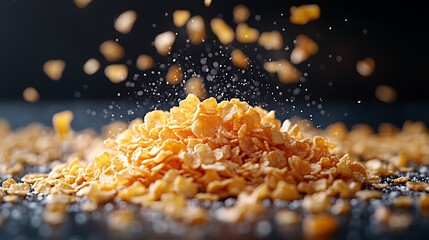 Golden Cornflakes Falling Onto A Heap