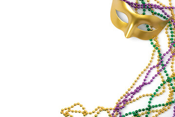 Mardi Gras beads and mask isolated on white background © Anna