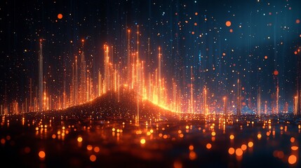 Obraz premium Futuristic Holographic Financial Growth Chart with Floating Coins Symbolizing Rapid Tech Driven Progress