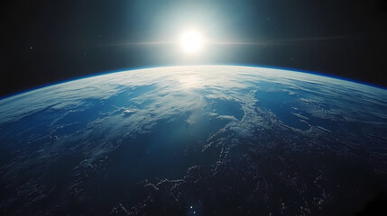 Obraz premium In the sky, an airplane is flying over the earth.