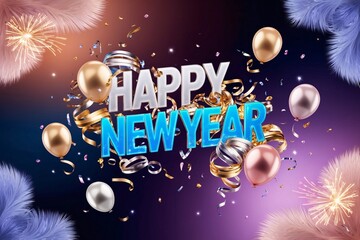 Naklejka premium Happy New Year Background, Happy New Year Banner, Happy New Year Wallpaper, Happy New Year Text Design, New Year celebration background, New Year wishes background