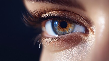 Close-up of an eye reflecting emotion studio setting high-quality photography soft lighting artistic perspective
