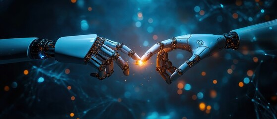 Naklejka premium A detailed robotic hand is positioned gracefully, showcasing its intricate design and advanced mechanics, reflecting cutting-edge technology in robotics.