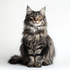 Fototapeta premium domestic cat sitting and looking at camera on white background