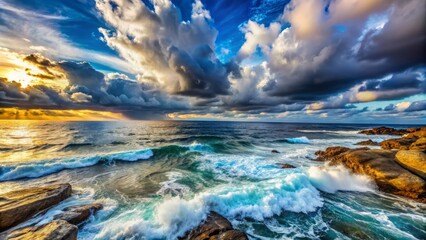 Fototapeta premium Worm's Eye View Seascape: Ocean Sky Dramatic Coastal Panorama