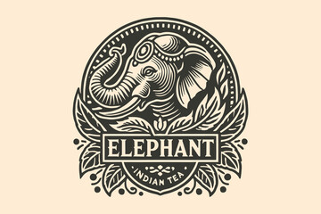 Vintage black  Indian elephant emblem, monochrome vector design