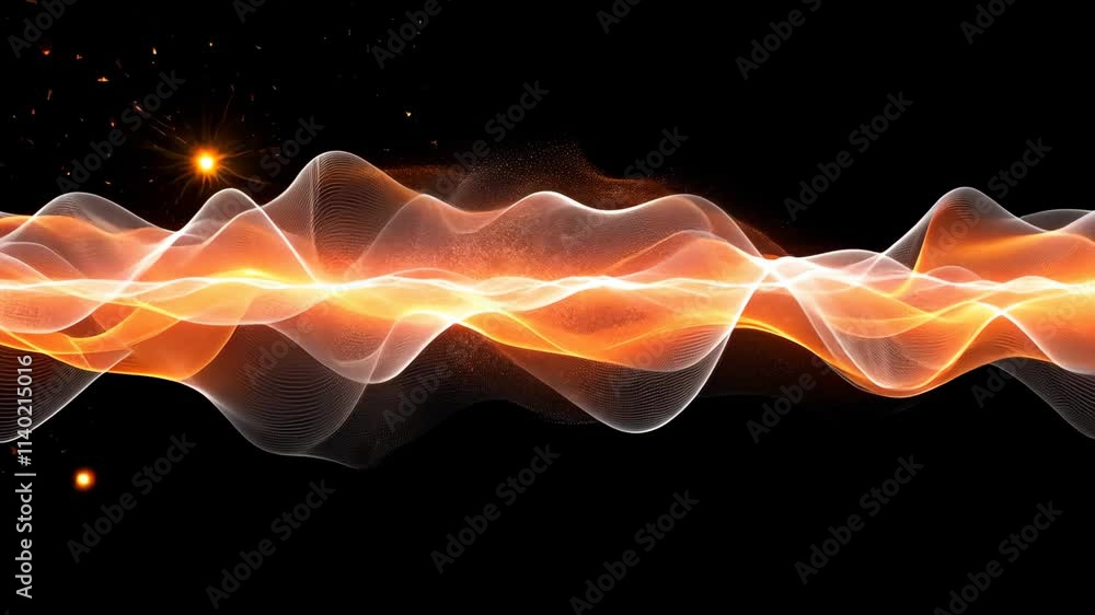 Poster colorful wave patterns illustrate sound vibrations and energy in a dynamic digital composition