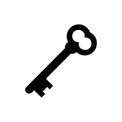 Ornate antique key graphic design, Old key vector house icon logo. Old key silhouette antique lock illustration.