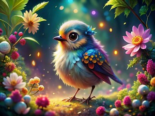 Naklejka premium Adorable Double Exposure Bird Photography: Cute Cartoon Bird Images, Fantasy Bird Art, Surreal Bird Pictures, Whimsical Avian Photography