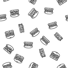 burger food hamburger bun vector seamless pattern thin line illustration
