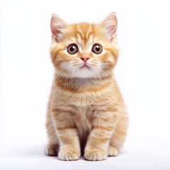 Fototapeta premium domestic cat sitting and looking at camera on white background
