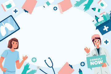 Hand drawn flat health services composition with medical elements