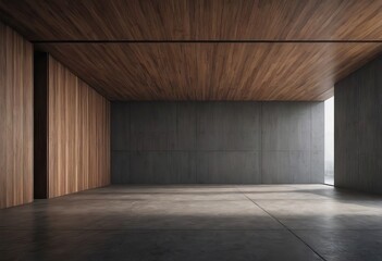 An empty room featuring wooden walls along with a concrete floor