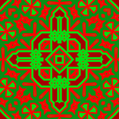 Seamless square pattern red and green. Christmas pattern green and red. Merry Christmas. Happy New Year.