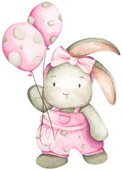 Rabbit. Happy Easter Bunny. Watercolor illustration. Perfect for card, postcard, tags, invitation, printing, wrapping.